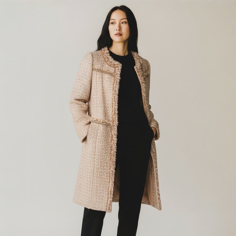 Tweed Suit Jacket Blazer Thigh Length Peach Cream Taupe Small by Minimum Reflex
